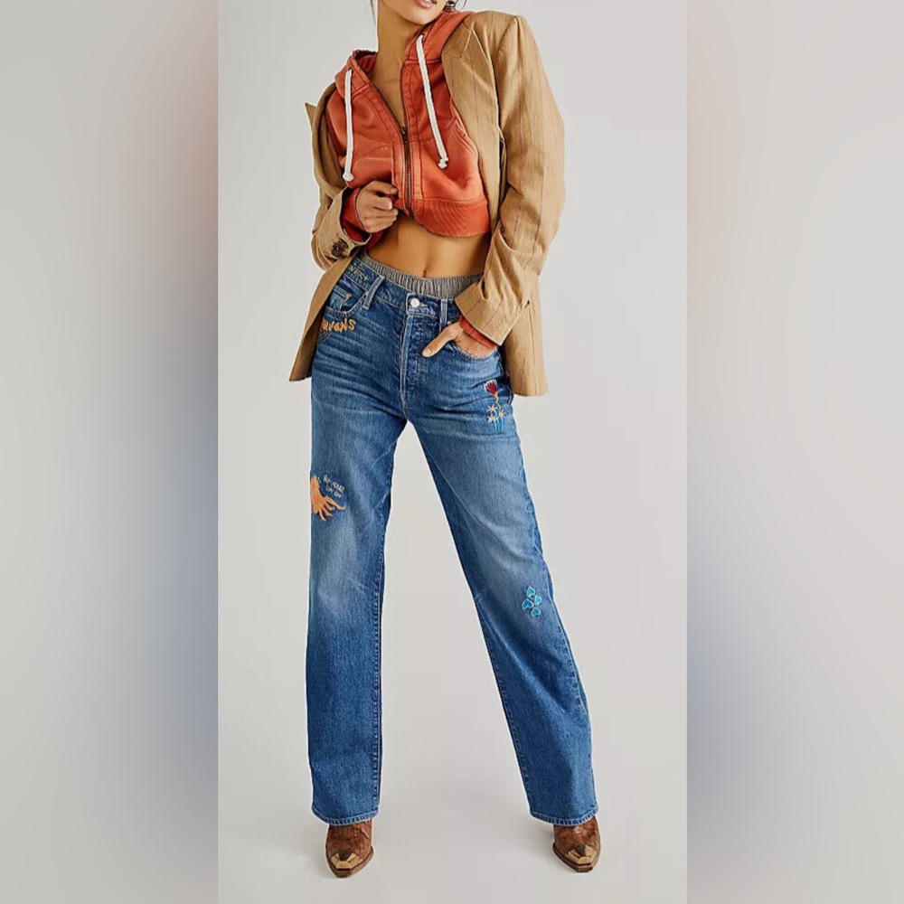 Mother The Rambler Sneak Embroidered Jeans in Running With Scissors Size 24 New